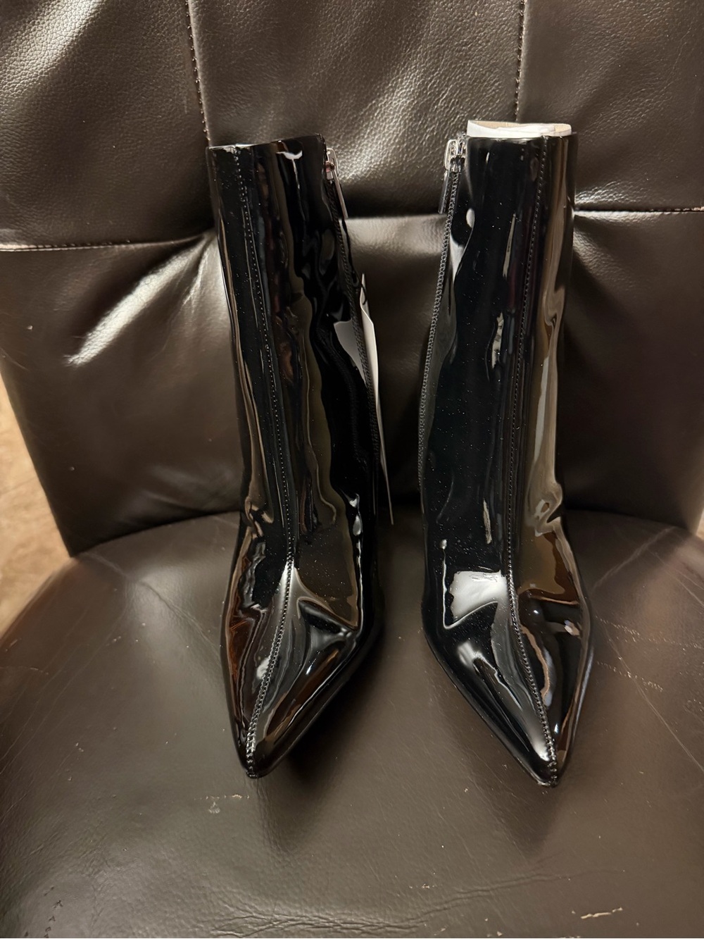 Black Patent Pointed Toe Ankle Boots - Women